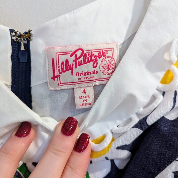 LILLY PULITZER Bright Navy Look Lady Dress 4 Navy Blue White Daisies Ladybugs - Picture 6 of 7